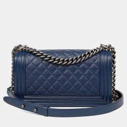 مملوكة مسبقًا حقيبة شانيل كافيار جلد أزرق ميديوم كتف بووي