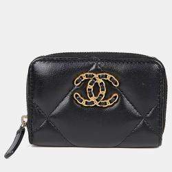 Pre Owned Chanel Black Leather Zip Coin Purse