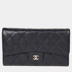 Pre Owned Chanel Classic Black Caviar Leather Long Wallet