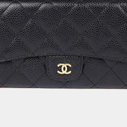مملوكة مسبقًا Chanel Classic Black Caviar Leather Long Wallet
