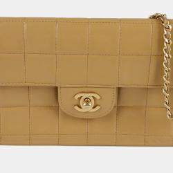 Pre Owned Chanel Chocolate Bar Brown Leather Flap Shoulder Bag