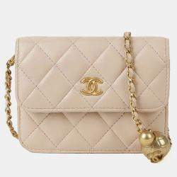 Pre Owned Chanel Golden Ball Mini Pink Leather Shoulder Bag