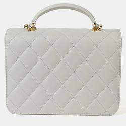 Pre Owned Chanel Small White Caviar Leather Shoulder Bag
