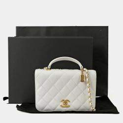 Pre Owned Chanel Small White Caviar Leather Shoulder Bag