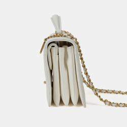 Pre Owned Chanel Small White Caviar Leather Shoulder Bag
