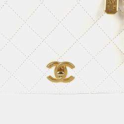 Pre Owned Chanel Small White Caviar Leather Shoulder Bag
