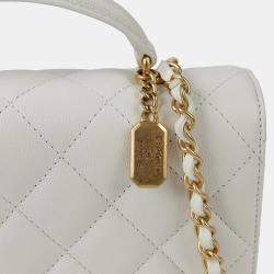 Pre Owned Chanel Small White Caviar Leather Shoulder Bag