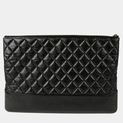 Pre Owned حقيبة كلتش شانيل كبيرة جلد أسود غابرييل