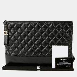 Pre Owned حقيبة كلتش شانيل كبيرة جلد أسود غابرييل