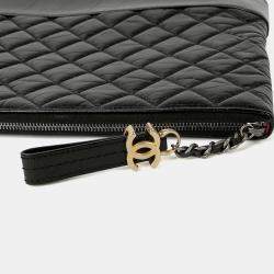 Pre Owned حقيبة كلتش شانيل كبيرة جلد أسود غابرييل