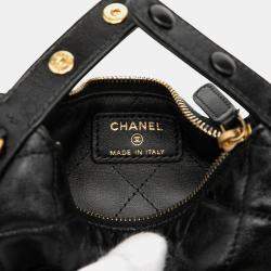 Pre Owned حقيبة شانيل حول السلسلة جلد خاروف مبطن صغيرة سوداء