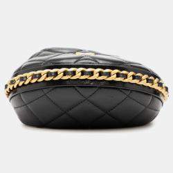 Pre Owned حقيبة شانيل حول السلسلة جلد خاروف مبطن صغيرة سوداء