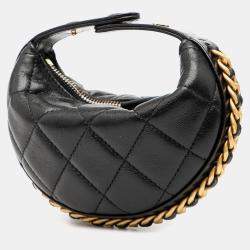 Pre Owned حقيبة شانيل حول السلسلة جلد خاروف مبطن صغيرة سوداء