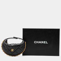 Pre Owned حقيبة شانيل حول السلسلة جلد خاروف مبطن صغيرة سوداء