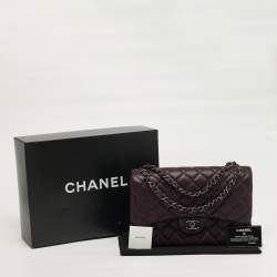 Pre Owned Chanel Classic Double Flap Jumbo Plum Quilted Leather Shoulder Bag