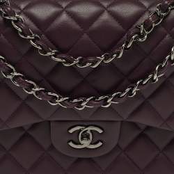 Pre Owned Chanel Classic Double Flap Jumbo Plum Quilted Leather Shoulder Bag