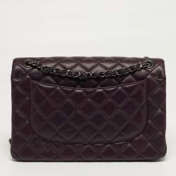 Pre Owned Chanel Classic Double Flap Jumbo Plum Quilted Leather Shoulder Bag