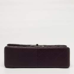 Pre Owned Chanel Classic Double Flap Jumbo Plum Quilted Leather Shoulder Bag
