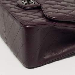 Pre Owned Chanel Classic Double Flap Jumbo Plum Quilted Leather Shoulder Bag