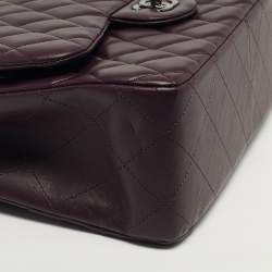 Pre Owned Chanel Classic Double Flap Jumbo Plum Quilted Leather Shoulder Bag