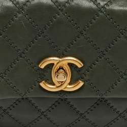 Pre Owned Chanel Green Ultimate Stitch Quilted Leather Retro Chain Flap Bag
