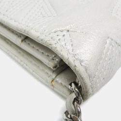 Pre Owned Chanel Star Emboss Lambskin Chain/Shoulder Wallet Silver