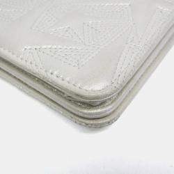 Pre Owned Chanel Star Emboss Lambskin Chain/Shoulder Wallet Silver
