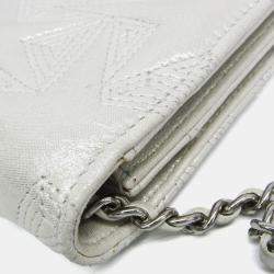 Pre Owned Chanel Star Emboss Lambskin Chain/Shoulder Wallet Silver