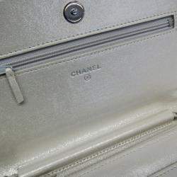 Pre Owned Chanel Star Emboss Lambskin Chain/Shoulder Wallet Silver