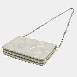 Pre Owned Chanel Star Emboss Lambskin Chain/Shoulder Wallet Silver