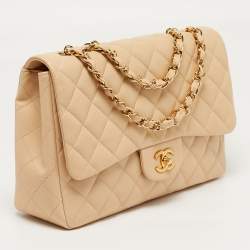Pre Owned حقيبة شانيل جامبو  كلاسيك جلد شيفرون لامع خوخي بقلاب
