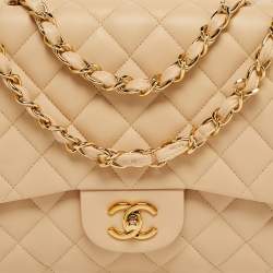 Pre Owned حقيبة شانيل جامبو  كلاسيك جلد شيفرون لامع خوخي بقلاب