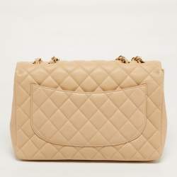 Pre Owned حقيبة شانيل جامبو  كلاسيك جلد شيفرون لامع خوخي بقلاب