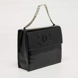 Pre Owned حقيبة شانيل يد علوية جلد وبرنيق أسود وسلسلة