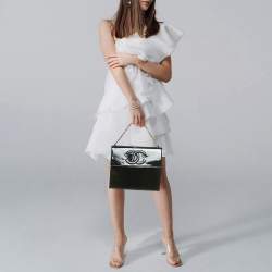 Pre Owned حقيبة شانيل يد علوية جلد وبرنيق أسود وسلسلة