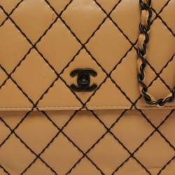 Pre Owned Chanel Beige/Black Wild Stitch Quilted Leather Flap Bag