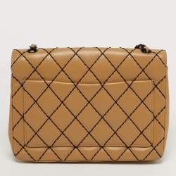 Pre Owned Chanel Beige/Black Wild Stitch Quilted Leather Flap Bag