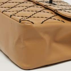 Pre Owned Chanel Beige/Black Wild Stitch Quilted Leather Flap Bag
