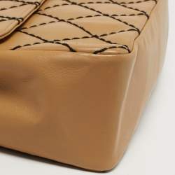 Pre Owned Chanel Beige/Black Wild Stitch Quilted Leather Flap Bag