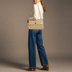 Pre Owned Chanel Beige/Black Wild Stitch Quilted Leather Flap Bag