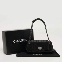 Pre Owned Chanel Accordion Black Vertical Quilted Leather Flap Bag
