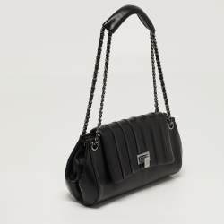 Pre Owned Chanel Accordion Black Vertical Quilted Leather Flap Bag