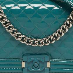 مملوكة مسبقًا Chanel Boy Medium Blue Quilted Patent Leather Flap Bag