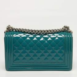 مملوكة مسبقًا Chanel Boy Medium Blue Quilted Patent Leather Flap Bag