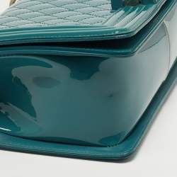 مملوكة مسبقًا Chanel Boy Medium Blue Quilted Patent Leather Flap Bag
