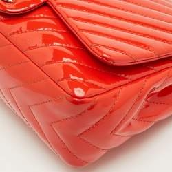 Pre Owned حقيبة شانيل كتف جلد لامع شيفرون برتقالي قلاب فردي جامبو كلاسيكية