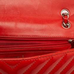 Pre Owned حقيبة شانيل كتف جلد لامع شيفرون برتقالي قلاب فردي جامبو كلاسيكية