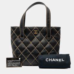 Pre Owned حقيبة توت شانيال غرز برية جلد عجل مبطن شعار CC أسود صغير