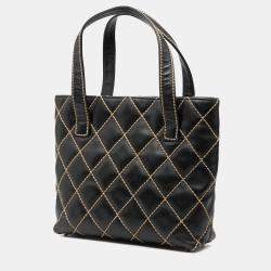 Pre Owned حقيبة توت شانيال غرز برية جلد عجل مبطن شعار CC أسود صغير