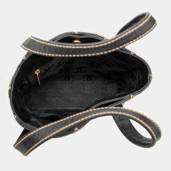 Pre Owned حقيبة توت شانيال غرز برية جلد عجل مبطن شعار CC أسود صغير